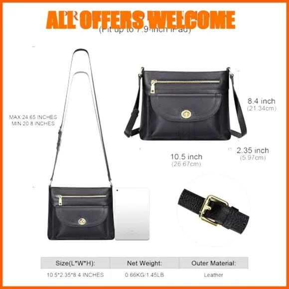 Genuine Leather Crossbody Bag for Women with Multiple Pockets